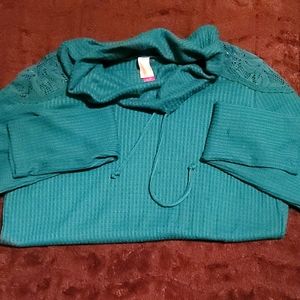 Teal Cowl Neck Knit Sweater